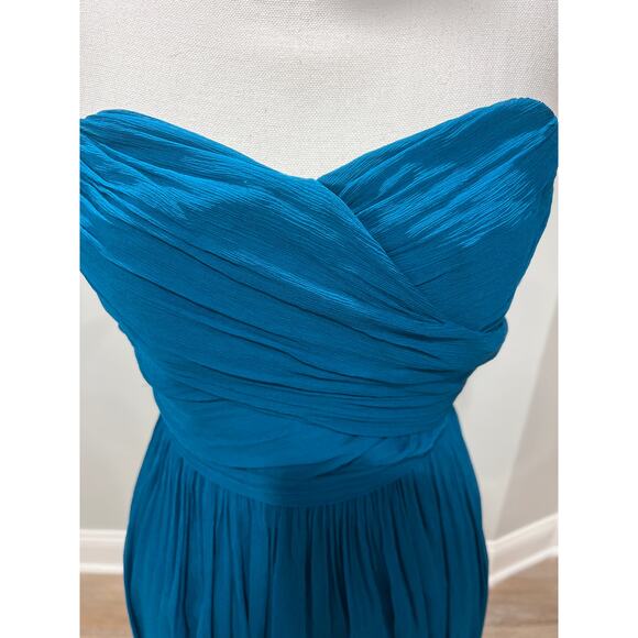 J.Crew Strapless Chiffon Evening Gown Size 00 Teal Blue Formal Dress - Picture 7 of 11